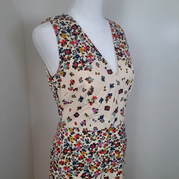 Maggy London Cream Multicolor V Neck Sleeveless Floral Midi Shift Dress Size 4. - Picture 2 of 8